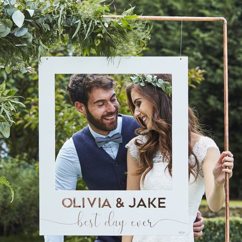 Image of White and Rose Gold Personalised Wedding Photo Booth Frame