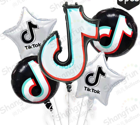 Image of Tik Tok Foil Balloon Bouquet Set 5pc