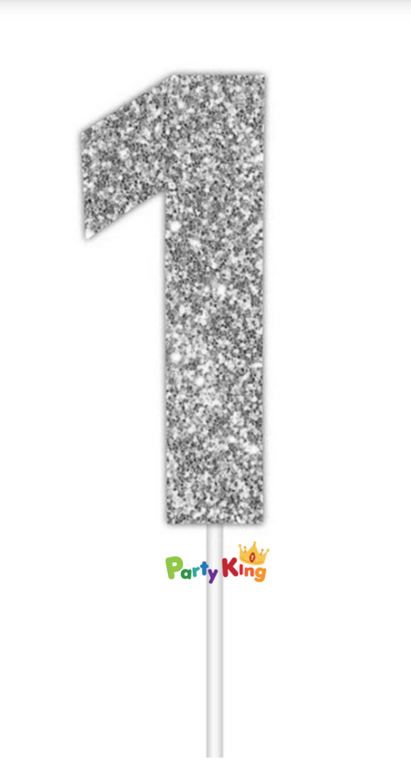 Glitter Cake Topper Silver No.1