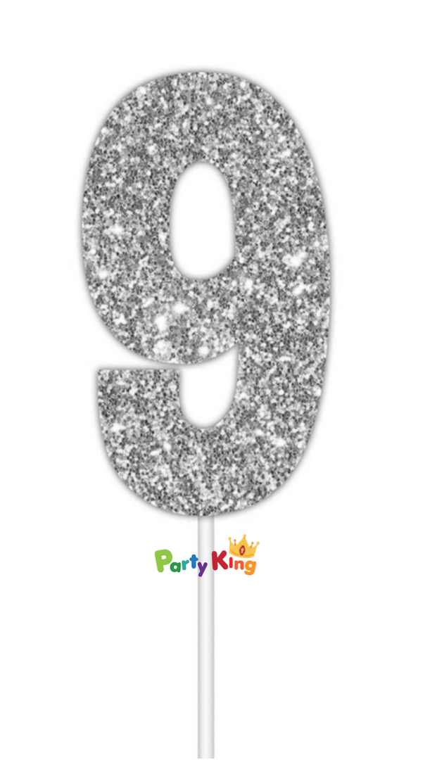 Glitter Cake Topper Silver No.9