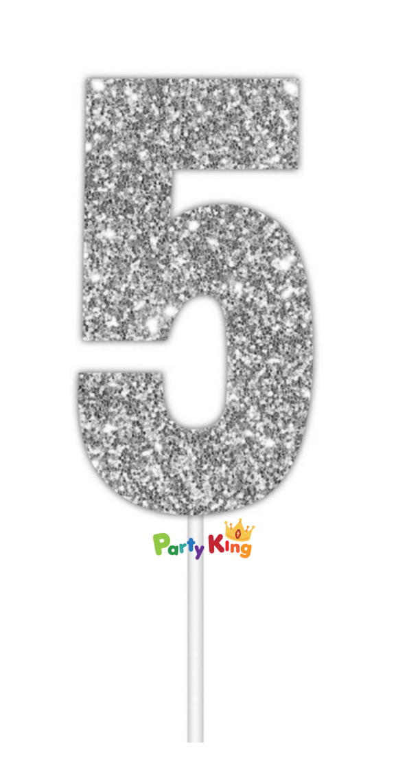 Glitter Cake Topper Silver No.5