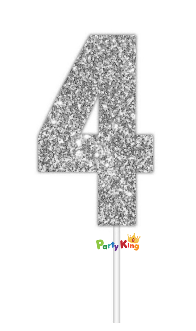 Glitter Cake Topper Silver No.4