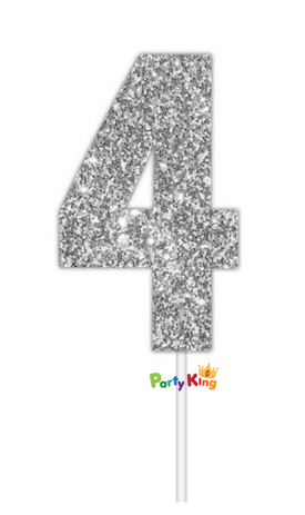 Glitter Cake Topper Silver No.4
