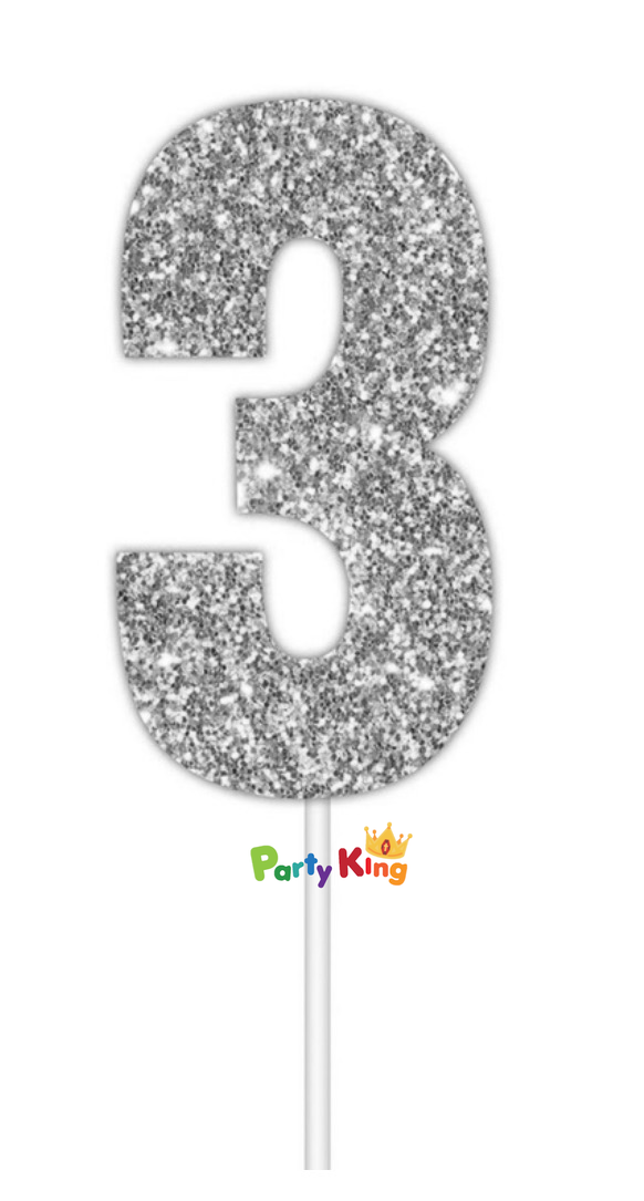 Glitter Cake Topper Silver No.3
