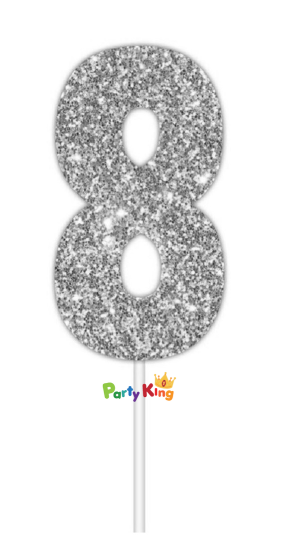 Glitter Cake Topper Silver No.8