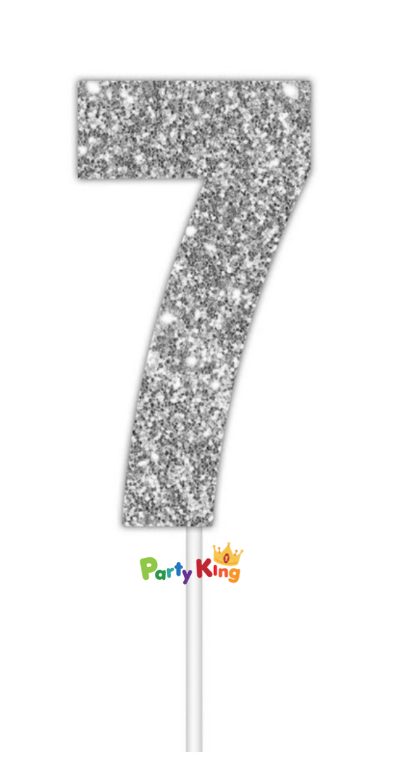 Glitter Cake Topper Silver No.7