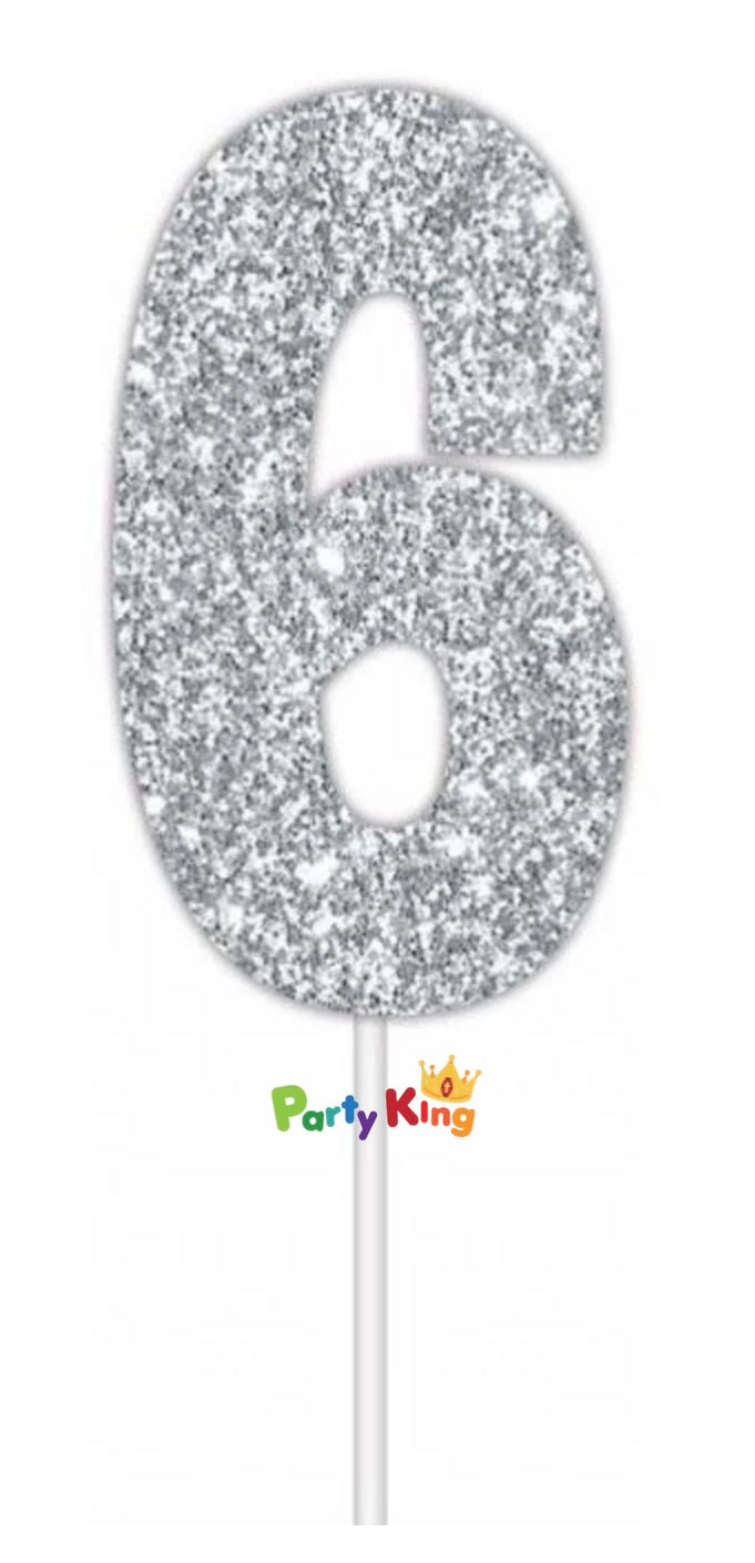 Glitter Cake Topper Silver No.6