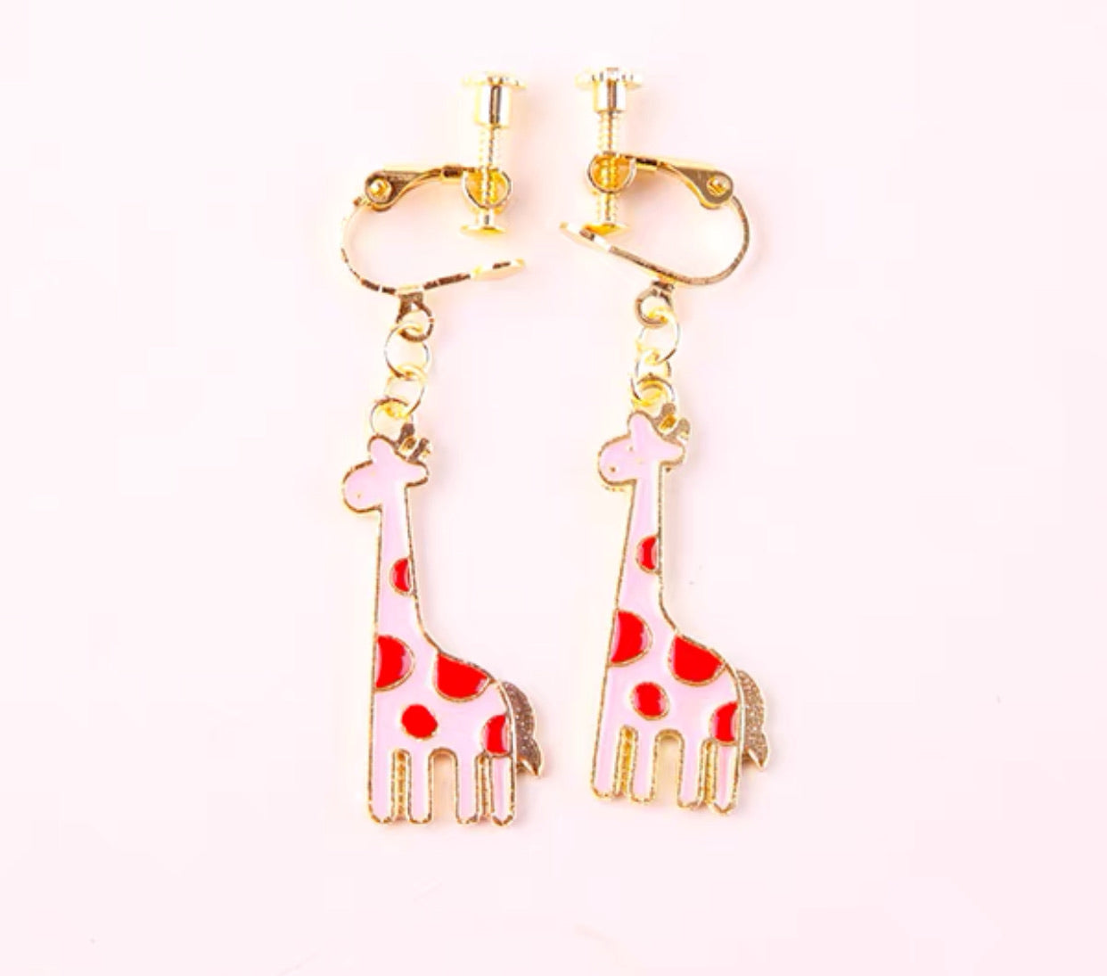 Pink Giraffes Clip Earring