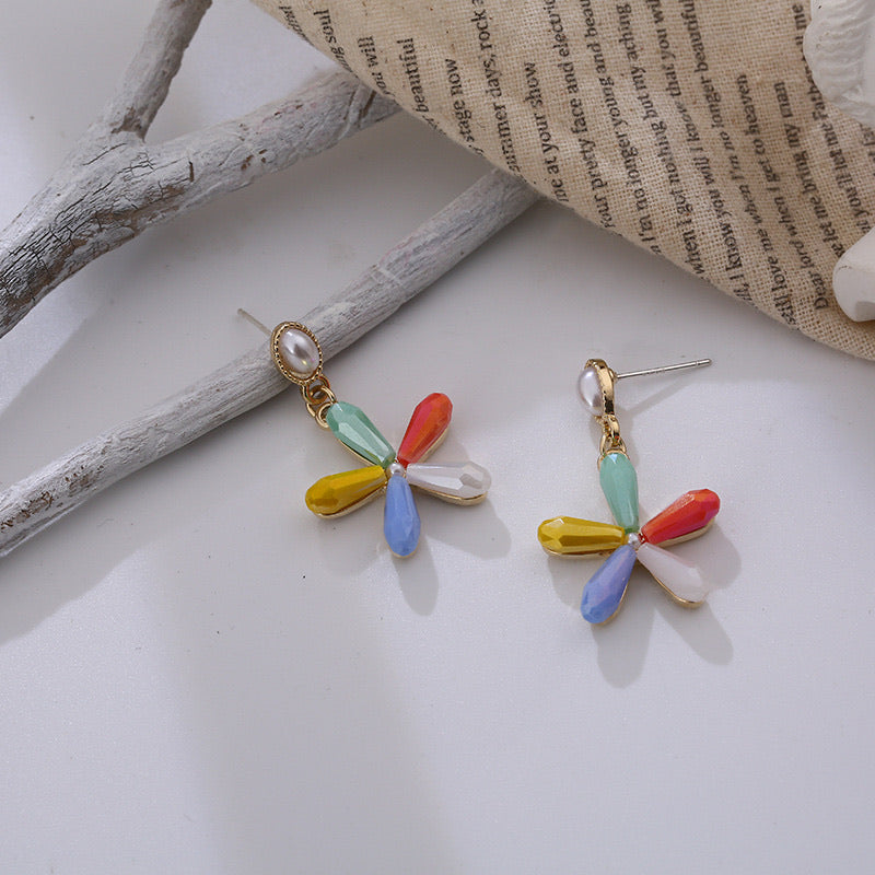 Pearl and Colourful Flower Earring