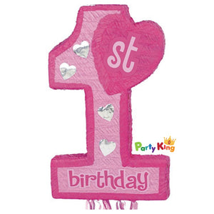 Pink 1st Birthday 3D Shape Pull String Piñata