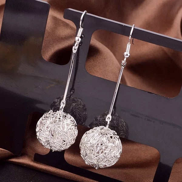 Silver Mess Wire Globe Earring