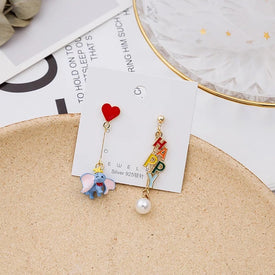 Happy and Dumbo with Red Heart Earring