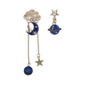 Moon with Cat and Planet Un-Match Earring