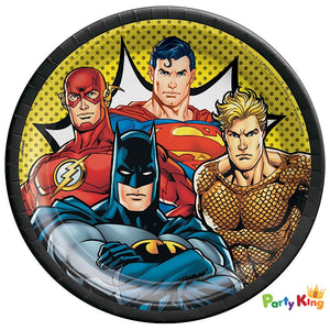 Justice League Heroes Unite 23cm Round Black Paper Lunch Plates