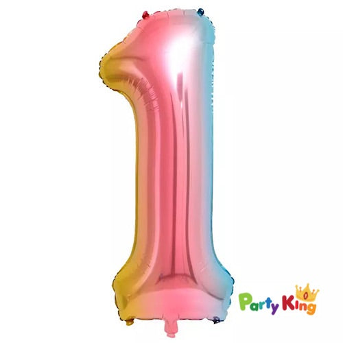 Pastel Rainbow “1” Numeral Foil Balloon 86cm (34”)