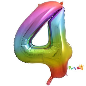 Bright Rainbow “4” Numeral Foil Balloon 86cm (34”)