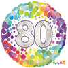 Colourful Confetti Foil Balloon Round 80th