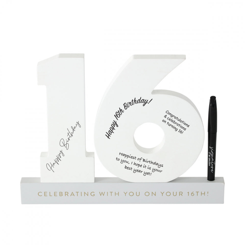 16th Wooden Signature Number White