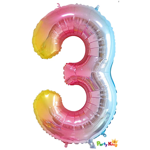 Pastel Rainbow “3” Numeral Foil Balloon 86cm (34”)