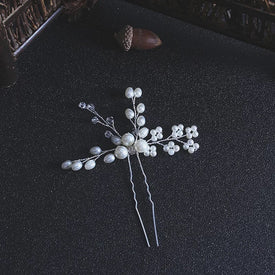 Bridal Pearl Flower Crystal T-shape Hairpiece Silver