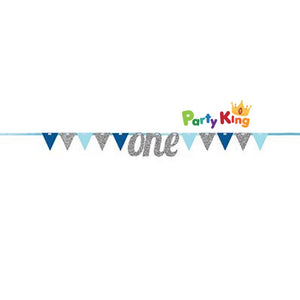 Banner Pennant One Silver & Blue Glittered