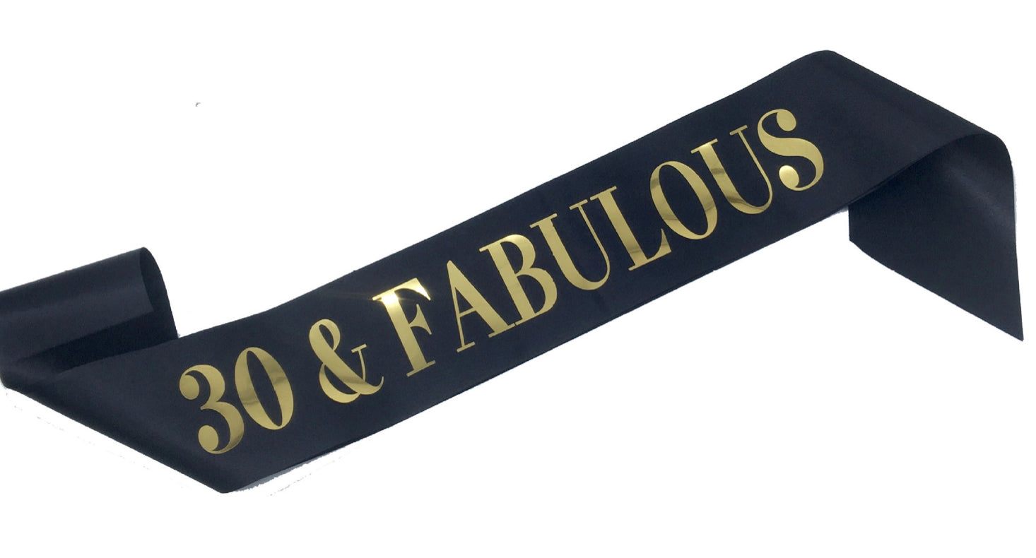 30th & Fabulous Sash Black Gold