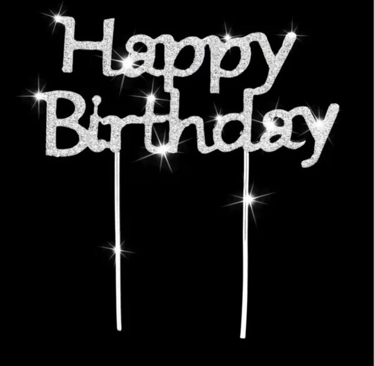 Happy Birthday Rhinestone Diamond Cake Topper - Gold