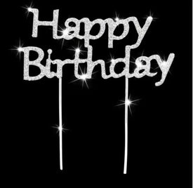 Happy Birthday Rhinestone Diamond Cake Topper - Gold