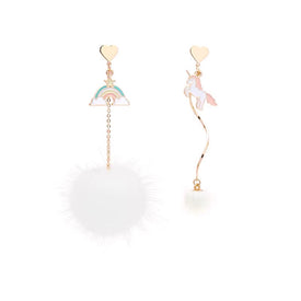 Unicorn and Rainbow White Pom Pom Clip Earring
