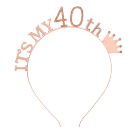 40th Headband Rose Gold With Rhinestone