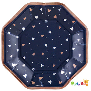 Navy Bride 17cm Octagonal Paper Lunch Plates Metallic