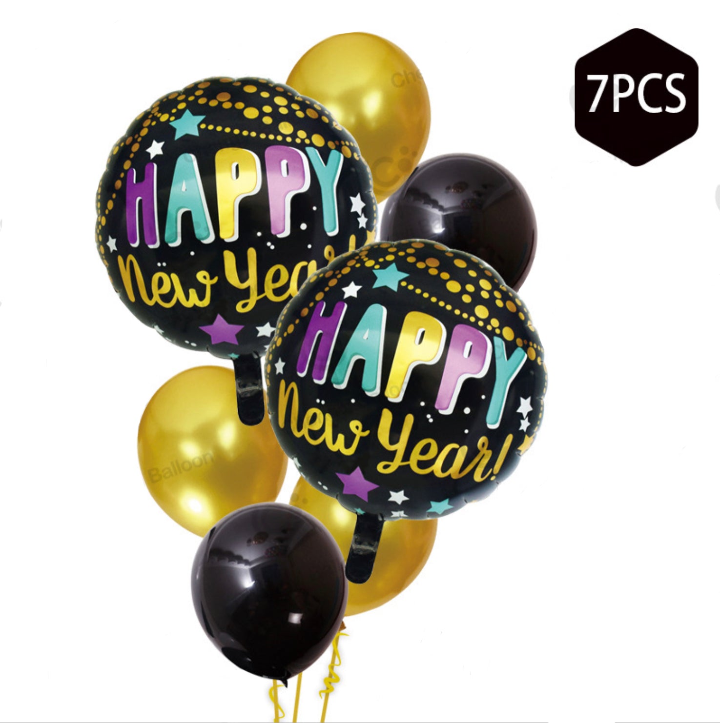 Happy New Year Foil Balloon Bouquet Set 7pc