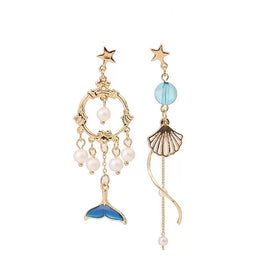Fancy Teal Whale Tale and Seashell Clip Earring