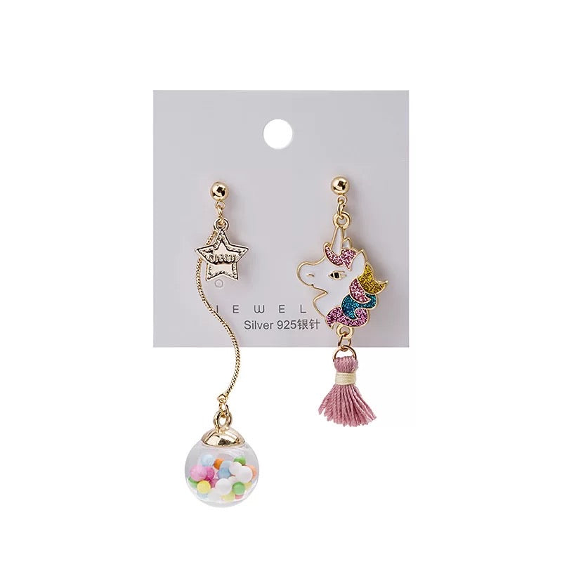 Unicorn with Tassel and Glass Globe Earring