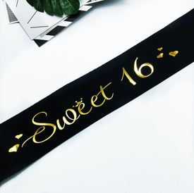 Sweet 16th Sash Black Gold