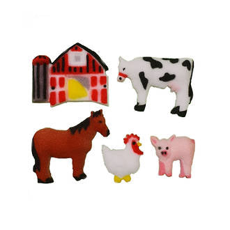Edible Sugar Cake Decoration Farm Animals Assorted 8pc