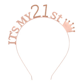 21st Headband Rose Gold With Rhinestone