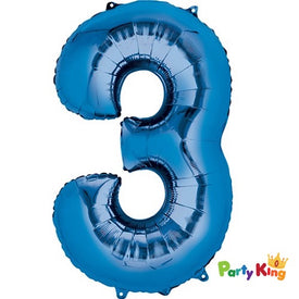 Bright Blue “3” Numeral Foil Balloon 86cm (34”)