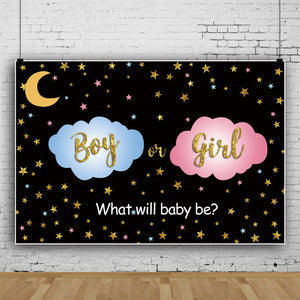 Gender Reveal Backdrop - Black Stars