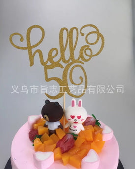 Hello 50 Glitter Paper Cake Topper