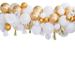 Gold - Mix It Up Metallic Fancy Balloon Garland With Gold Fringe Garland Honeycomb And Fans