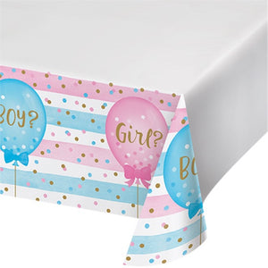 Gender Reveal Balloons Table Cover Plastic Border Print
