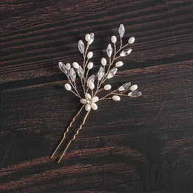 Bridal Pearl White Flower Trendy Hairpiece Gold