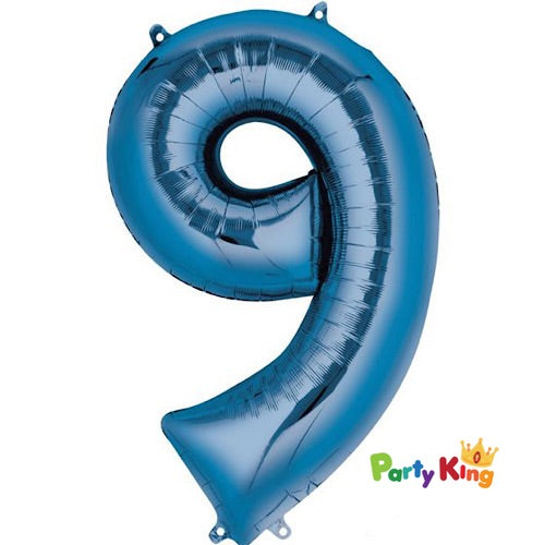 Bright Blue “9” Numeral Foil Balloon 86cm (34”)