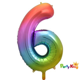 Bright Rainbow “6” Numeral Foil Balloon 86cm (34”)