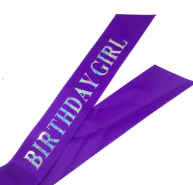 Birthday Girl Sash Purple Hologram Silver 