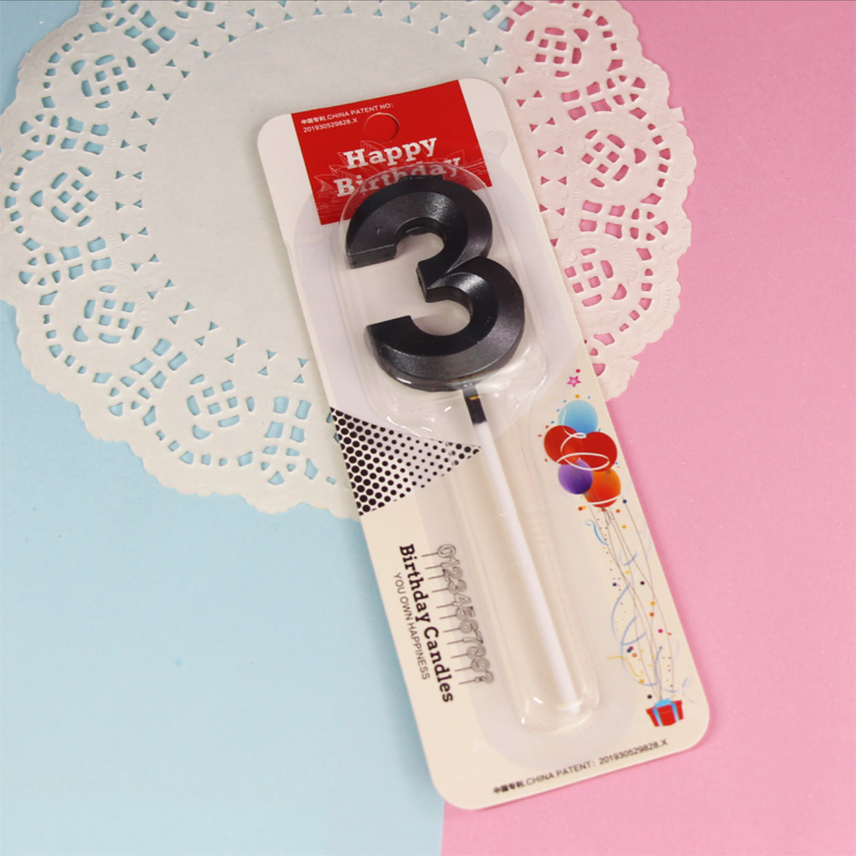 Metallic Number 3 Black Candle